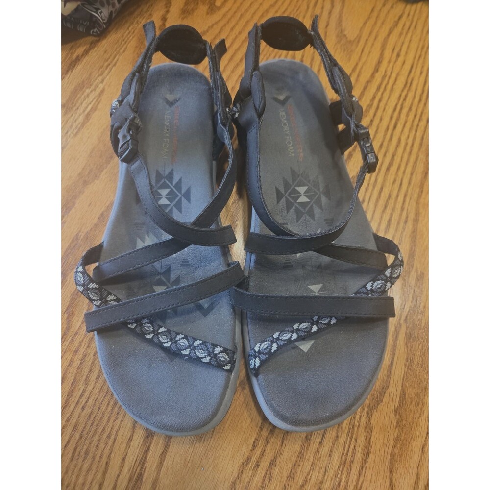 WOMENS BLACK SKECHERS MEMORY FOAM STRAPPY SANDALS WITH BOX SZ 10
